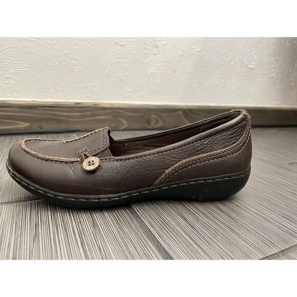 Clarks Ashland Bendable Loafers Womens Size 7M Brown Textured Leather Moccasins - Picture 9 of 13